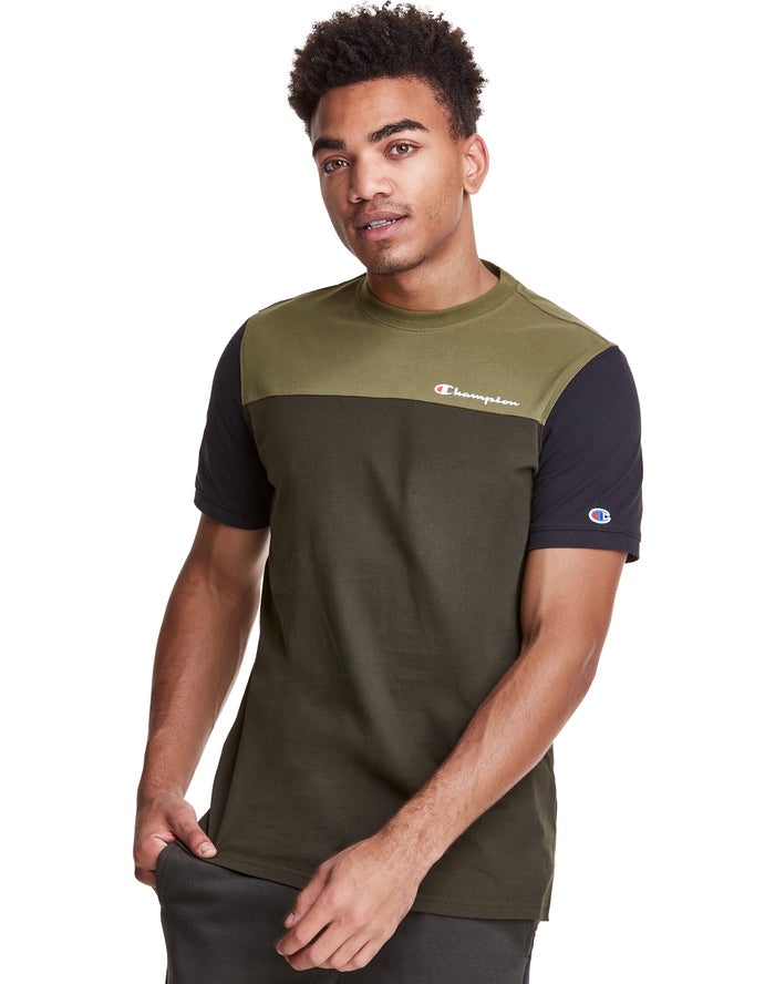 Champion Mens T-Shirt NZ - Colorblock Olive ( 5307-IBSGD )